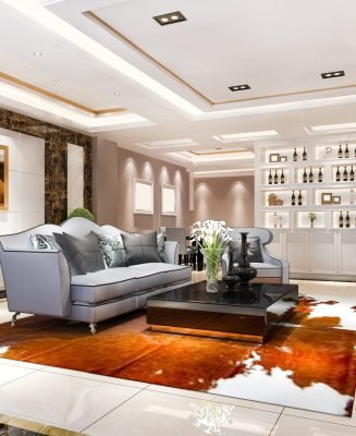 3d rendering modern dining room and living room with luxury decor